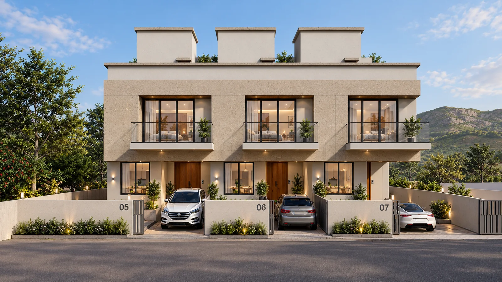 The three current 3 BHK row houses on Plot 27