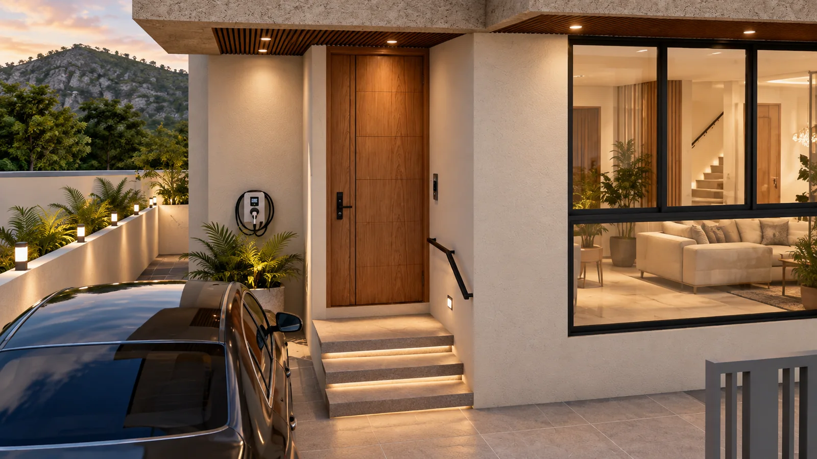 Entrance and landscaped approach in the current villa design